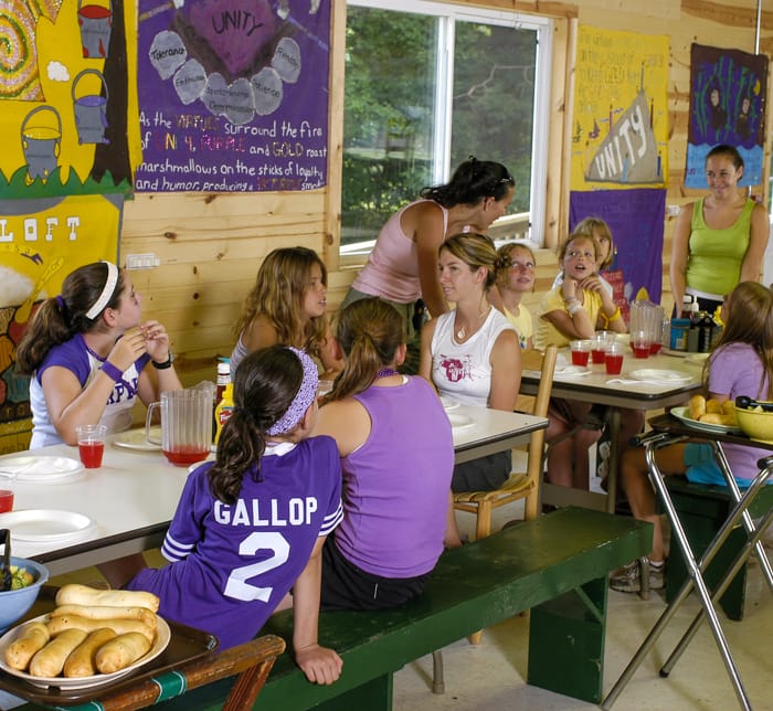 Dining hall with female campers